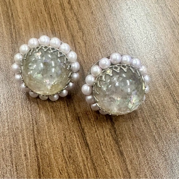 Elegant vintage confetti silver and Pearl Earrings - Picture 3 of 3